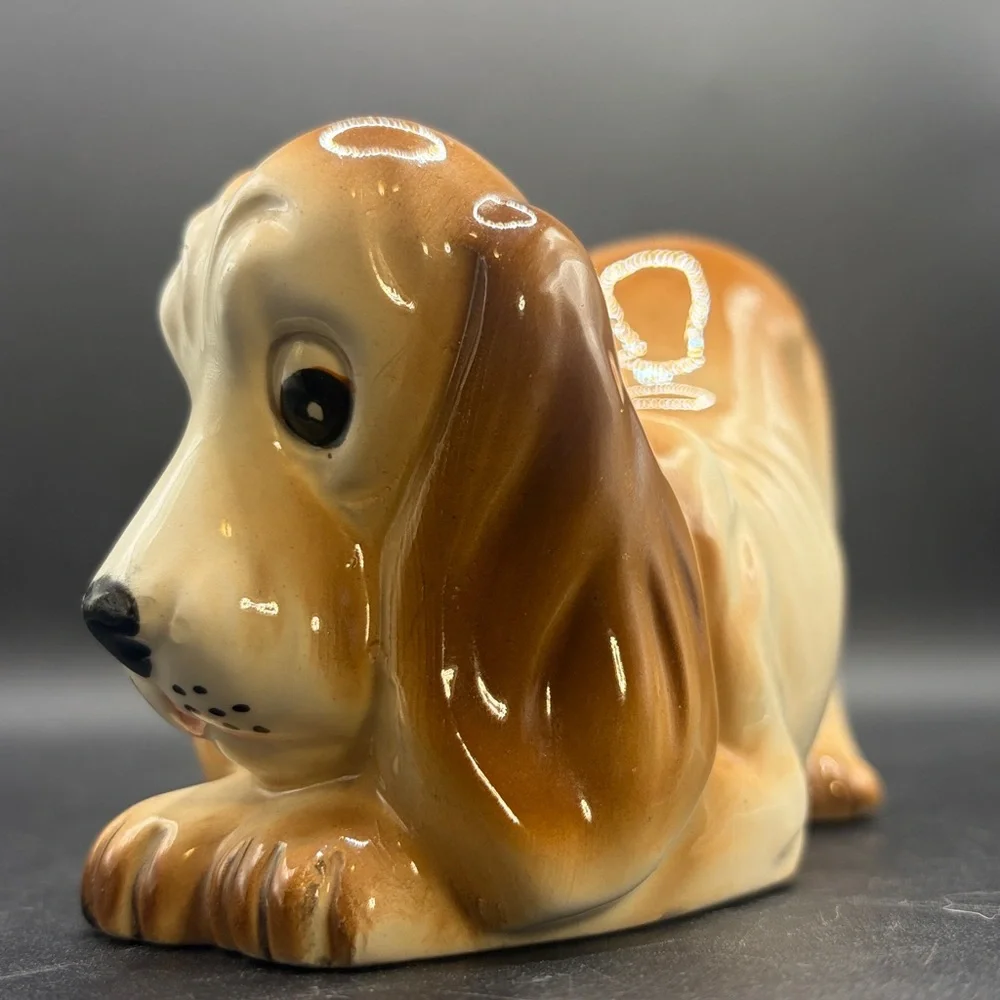 Vintage Hand Painted Ceramic Basset Hound Dog Puppy Figurine Collectible Figure